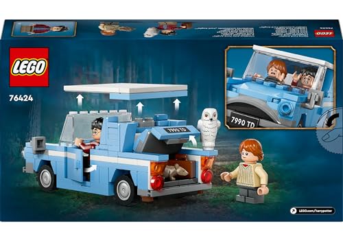 LEGO Harry Potter Ford Anglia Zburător, mașină de jucărie pentru copii, cadou pentru băieți, fete și fani de peste 7 ani, set cu 2 mini-figuri inclusiv Ron Weasley pentru jocuri de rol 76424