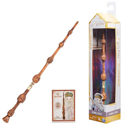 Lumea Vrăjitorilor Harry Potter - Bagheta Autentică a lui Albus Dumbledore din Plastic cu Carte de Vrăji, aprox. 30,5 cm, Jucărie pentru Copii de la 6 Ani, Articol pentru Fani
