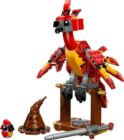 LEGO Harry Potter Fawkes: Jucărie Dumbledore's Phoenix cu Pălăria Vorbitoare, Sabia Gryffindor & Baby Fawkes – 76448