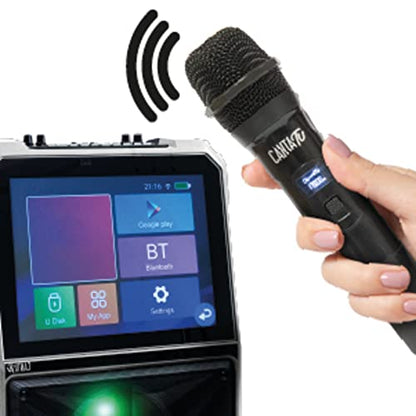 Microfon Bluetooth Canta Tu, Microfon Karaoke, Rază de acțiune 10 metri, conexiune simplă, design unic, frecvență 2402 MHz-2480 MHz, calitate excelentă a sunetului, ideal pentru karaoke.