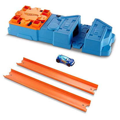 Set de construcție Hot Wheels Bahn Track Builder, cu accelerator, 2 piste și 1 mașinuță inclusă, jucărie pentru copii de la 6 ani, GBN81