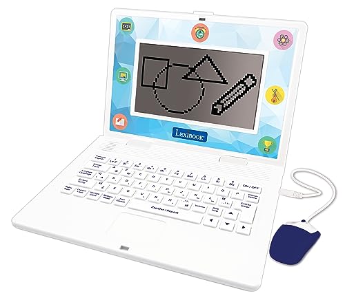 Computer de învățare Lexibook, bilingv, franceză/engleză, jucărie pentru copii, 170 activități pentru învățarea limbilor, matematică, logică și distracție, display mare, unic, JC599i1, alb.