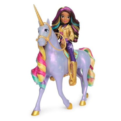 Academia Unicornilor - Sophia și Magia Luminii Wildstar - Unicorn de 28 cm cu efecte de lumină și sunet și păpușă de 24 cm complet mobilă, inspirată de seria Netflix, pentru copii de la 4 ani.