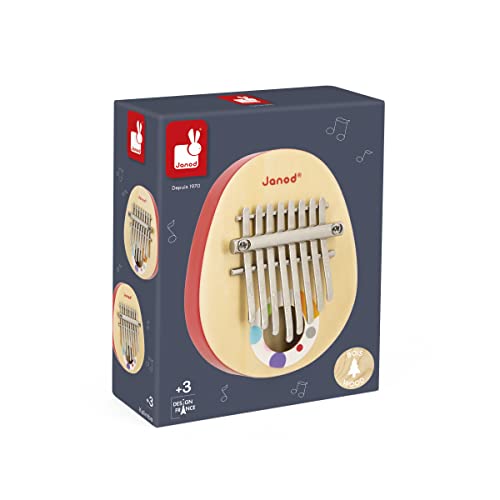 Janod Konfetti - Jucărie din lemn cu role și muzică - Kalimba cu 8 lamelă din metal pentru copii, sunet blând, recomandată de la 3 ani, J07642, Multicolor