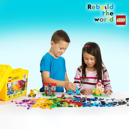 LEGO Classic Cutie Box cu Piese Mari, Jucărie de Construcție pentru Fete și Băieți, cu Cutie de Depozitare, Include Piese Colorate, Roți, Uși, etc. în 33 de Culori, Cadou pentru Copii de la 4 Ani 10698