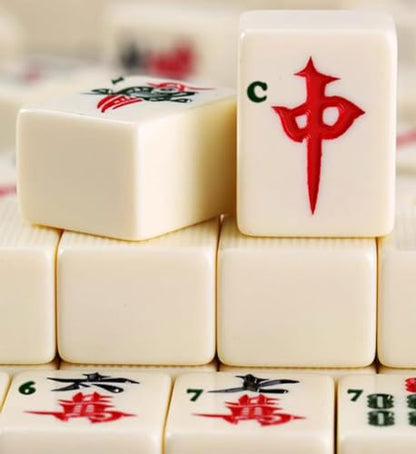 Set Mahjong LANYOTA - 146 Piese, Culoare Fildeș, cu Numere Arabe, Joc Chinezesc Mahjong