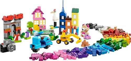 LEGO Classic Cutie Box cu Piese Mari, Jucărie de Construcție pentru Fete și Băieți, cu Cutie de Depozitare, Include Piese Colorate, Roți, Uși, etc. în 33 de Culori, Cadou pentru Copii de la 4 Ani 10698