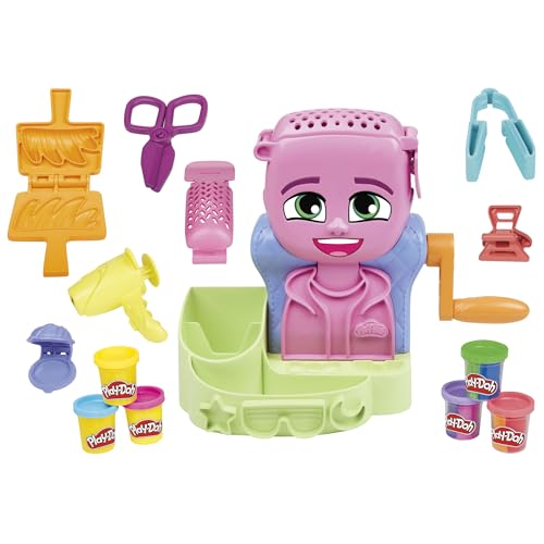 Set de Joacă Play-Doh Frizerie cu 6 Cutii, Jucărie de Rol pentru Fete și Băieți de la 3 Ani