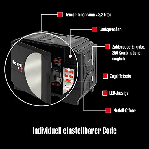 Die drei - Seiful Digital KOSMOS, Protejează-ți secretele cu un cod și alarmă vocală, Set de jucării pentru detectivi pentru copii de la 8 ani, Mini seif