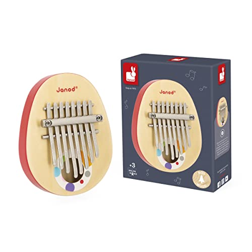 Janod Konfetti - Jucărie din lemn cu role și muzică - Kalimba cu 8 lamelă din metal pentru copii, sunet blând, recomandată de la 3 ani, J07642, Multicolor