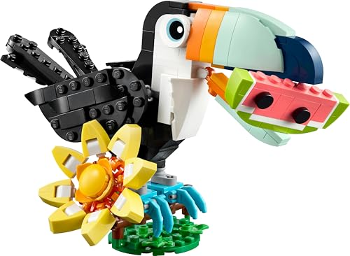 LEGO Creator Animale Sălbatice: Tucan Tropical - Jucărie 3-in-1 care se transformă în Figurina Fluture sau Pește - Jucărie Creativă - Cadou pentru Fete și Băieți de la 7 Ani 31173