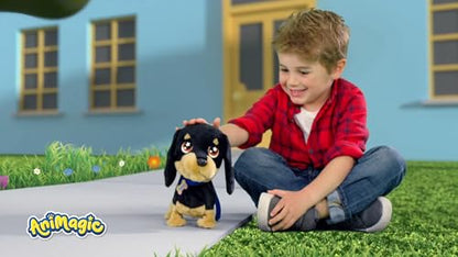 ANIMAGIC Waggles - Peluche Interactiv Câine Dachshund pentru Copii de la 2 Ani - Jucărie Electronică cu Sunet și Mișcare - Ladă și Mână Coada - Adorabil și Distractiv