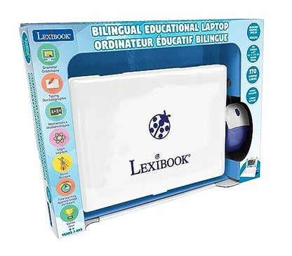 Computer de învățare Lexibook, bilingv, franceză/engleză, jucărie pentru copii, 170 activități pentru învățarea limbilor, matematică, logică și distracție, display mare, unic, JC599i1, alb.