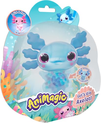 Animagic Axolotl Strălucitor – Albastru, Animal de Companie Electronic și Luminat pentru Copii de la 4 Ani, Joc Sensorial și Experiență Tactilă, Corp Extensibil, Jucărie Moale care Înoată și Strălucește în Apă