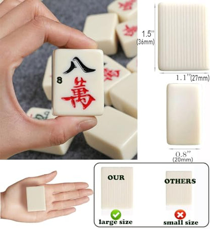 Set Mahjong LANYOTA - 146 Piese, Culoare Fildeș, cu Numere Arabe, Joc Chinezesc Mahjong