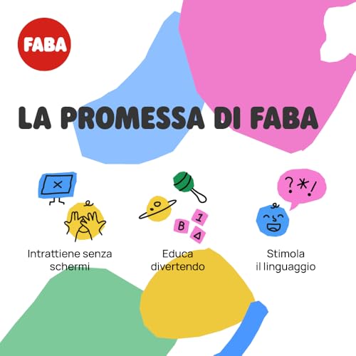 FABA + Povestitor interactiv pentru copii cu audio pentru 0-10 ani, Audiobox cu figură sonoră Faba•Me, lumini de noapte, rutină de somn, joc educativ muzical, versiune italiană