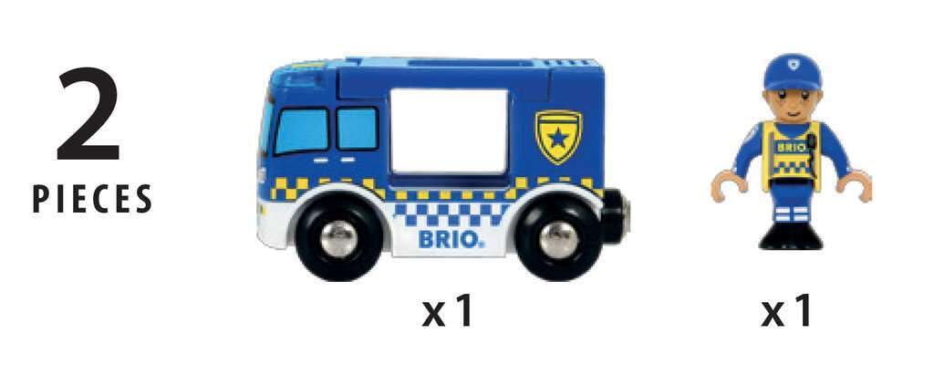BRIO World - 33825 - Mașină de poliție cu lumină și sunet - Tren de jucărie pentru copii de la 3 ani, jucărie poliție de la 3 ani