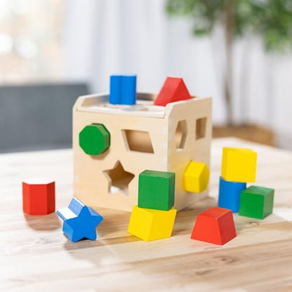 Melissa & Doug Cub de sortare a formelor | Jucărie educativă | Sortator de forme pentru copii | 2+ | Cadou pentru băieți sau fete