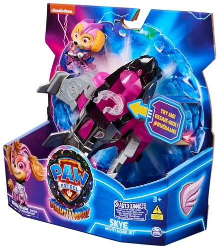 PAW Patrol: Filmul Mighty, Vehicul de Supererou Skye cu Figurina Câine, Avion cu Efecte de Lumină și Sunet, Jucărie pentru Copii de la 3 Ani
