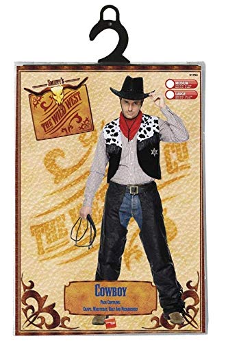Costum de cowboy Smiffys, negru, cu chaps, vestă, curea și batic.