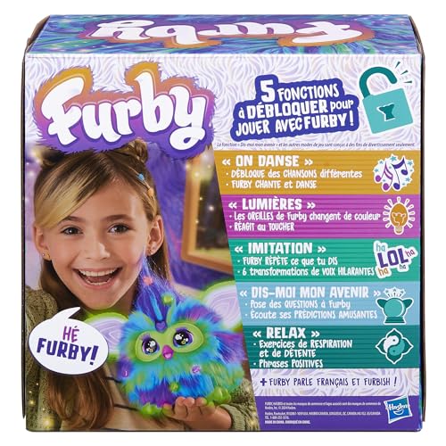 Furby Galaxie, jucărie interactivă din pluș, luminează în întuneric, versiune franceză