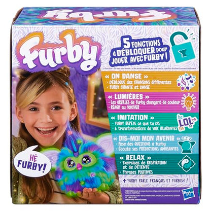 Furby Galaxie, jucărie interactivă din pluș, luminează în întuneric, versiune franceză