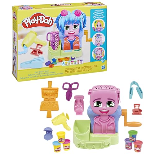 Set de Joacă Play-Doh Frizerie cu 6 Cutii, Jucărie de Rol pentru Fete și Băieți de la 3 Ani