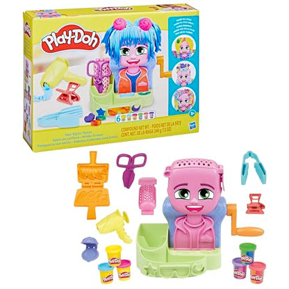 Set de Joacă Play-Doh Frizerie cu 6 Cutii, Jucărie de Rol pentru Fete și Băieți de la 3 Ani