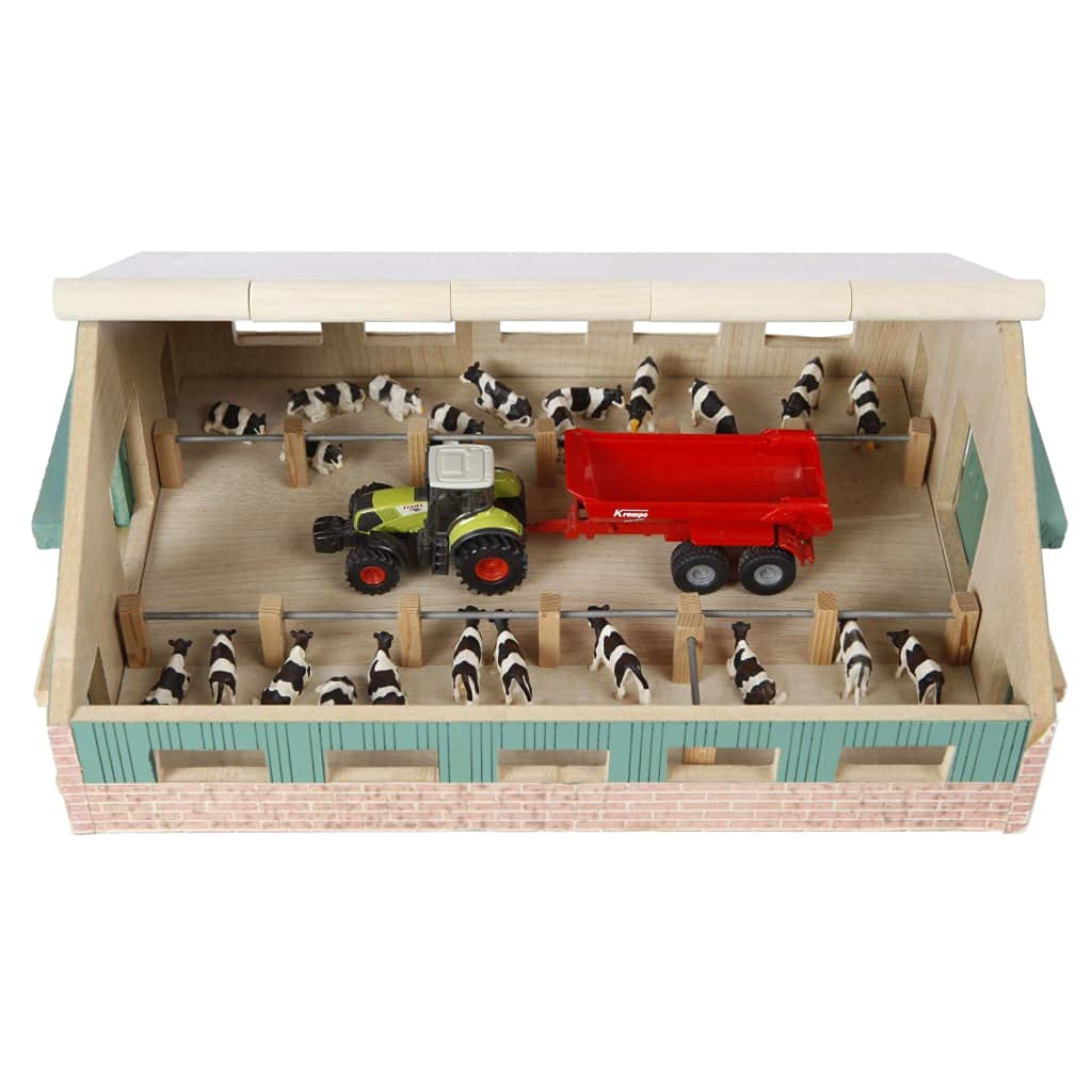 Kids Globe 0492 Set de joacă Ferma din lemn cu grajd pentru vite 1:87