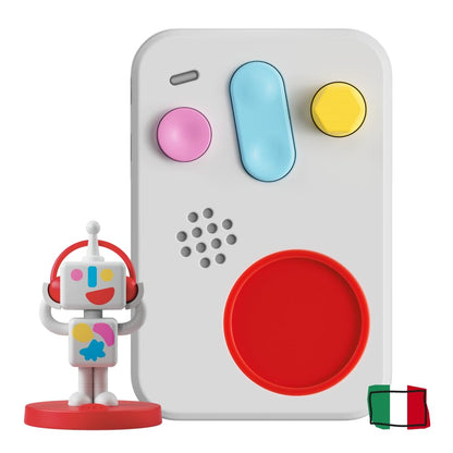 FABA + Povestitor interactiv pentru copii cu audio pentru 0-10 ani, Audiobox cu figură sonoră Faba•Me, lumini de noapte, rutină de somn, joc educativ muzical, versiune italiană