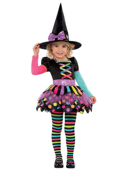 Amscan Kinderkostüm Costum de vrăjitoare colorată pentru copii cu rochie, pălărie și colanți