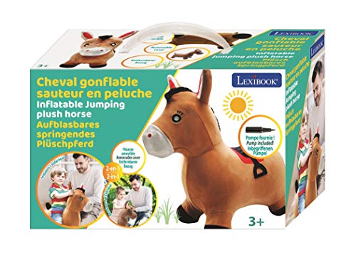 Lexibook-BGP050 Cal de Jucărie gonflabil cu Pompa Inclusă, Plastic Sigur și Rezistent - Joc pentru Exterior și Interior pentru Copii - Culoare Maro, 57x47 Centimetri