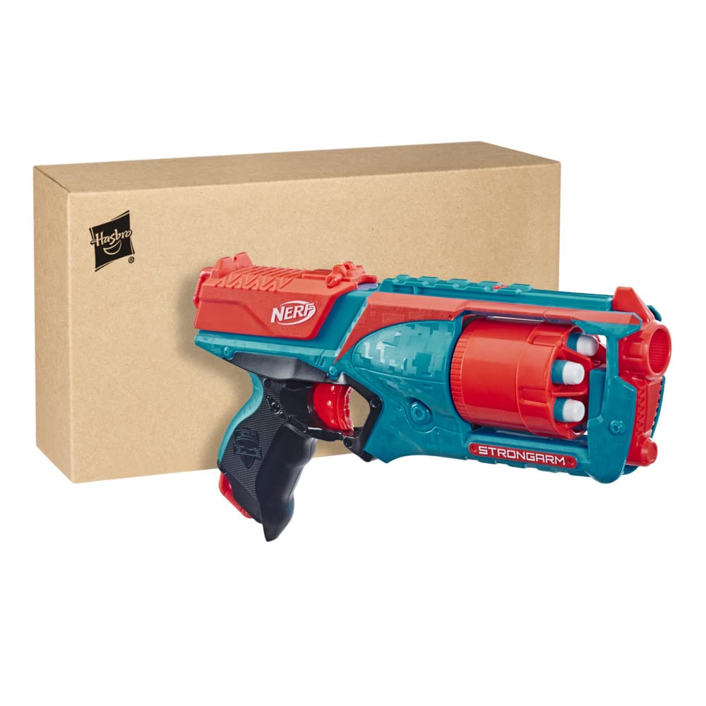 Nerf Elite Strongarm Blaster portocalie – tambur rotativ, foc rapid, 6 săgeți Nerf Elite – pentru copii, adolescenți, adulți