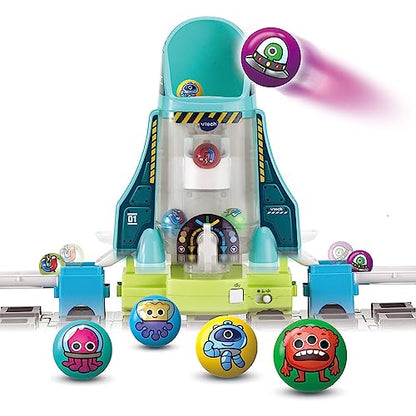 VTech - Marble Rush, Pista cu bile electronice, Set misiune magnetică spațială XL300E, joc magnetic, 120 piese, 10 bile, cadou pentru copii de la 4 ani – conținut în limba franceză