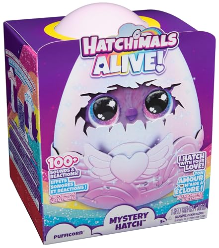 Hatchimals Alive Mystery Ei Pufficorn - Ou magic auto-încărcat de 25 cm cu jucărie interactivă surpriză, pentru copii de la 5 ani.