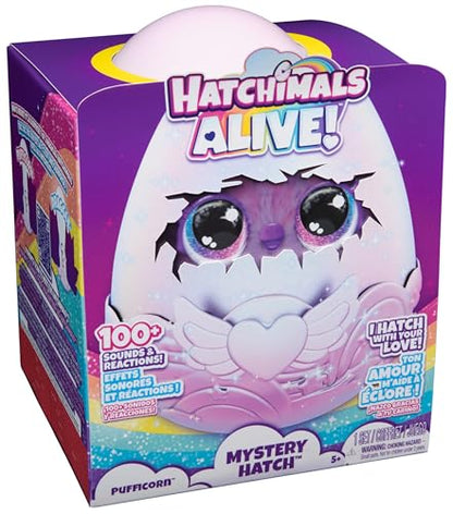 Hatchimals Alive Mystery Ei Pufficorn - Ou magic auto-încărcat de 25 cm cu jucărie interactivă surpriză, pentru copii de la 5 ani.