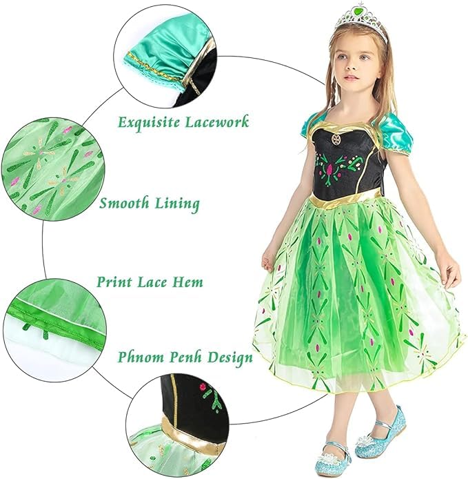 URAQT Costum printesa cu coroana si bagheta, 100 cm