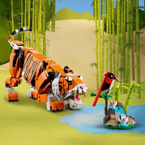 LEGO 31129 Creator Tiger, Panda sau Pește, Set 3-in-1 de Figurine Animale, Jucărie pentru Copii, Băieți și Fete, Jucărie de Construcție cu Animale