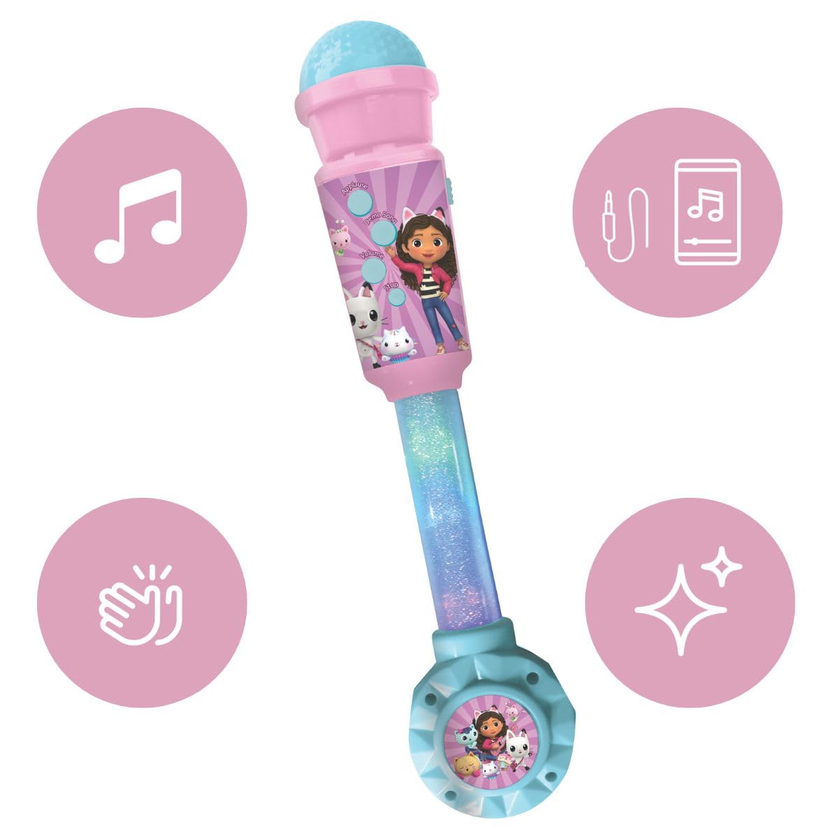 Lexibook Gabby’s Dollhouse Microfon luminos pentru copii Jucărie muzicală cu difuzor încorporat și efecte luminoase de la 2 ani (albastru/roz)