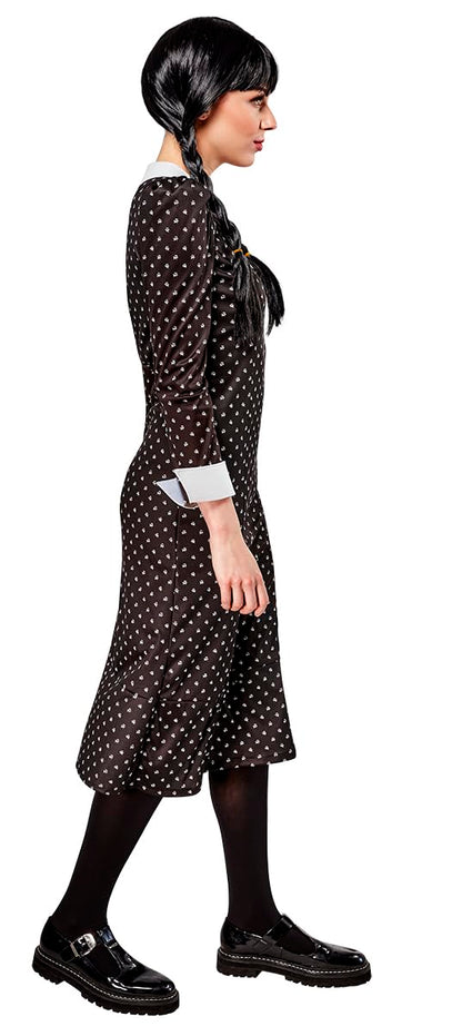 Rubies Wednesday Addams Costum pentru femei Rochie lungă imprimată cu guler oficial Wednesday Addams pentru Halloween, Carnaval și Cosplay