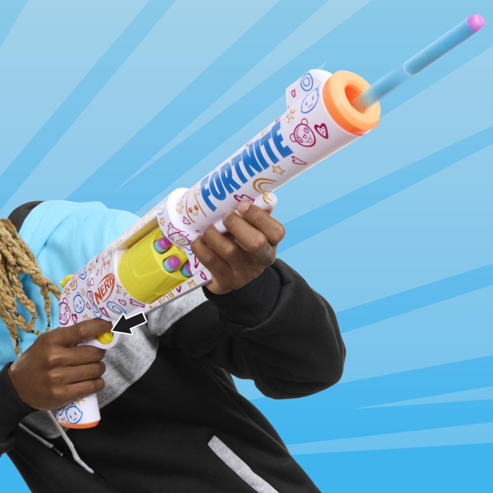 NERF Fortnite Frenz 4 Ever Blaster cu săgeți din spumă 6 piese, cod bonus, pentru copii de la 8 ani (roșu)