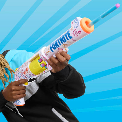 NERF Fortnite Frenz 4 Ever Blaster cu săgeți din spumă 6 piese, cod bonus, pentru copii de la 8 ani (roșu)