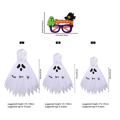 Costum de fantomă pentru copii Kinwers, alb, Halloween, cu ochelari luminoși, pentru înălțimi de 105-115 cm.