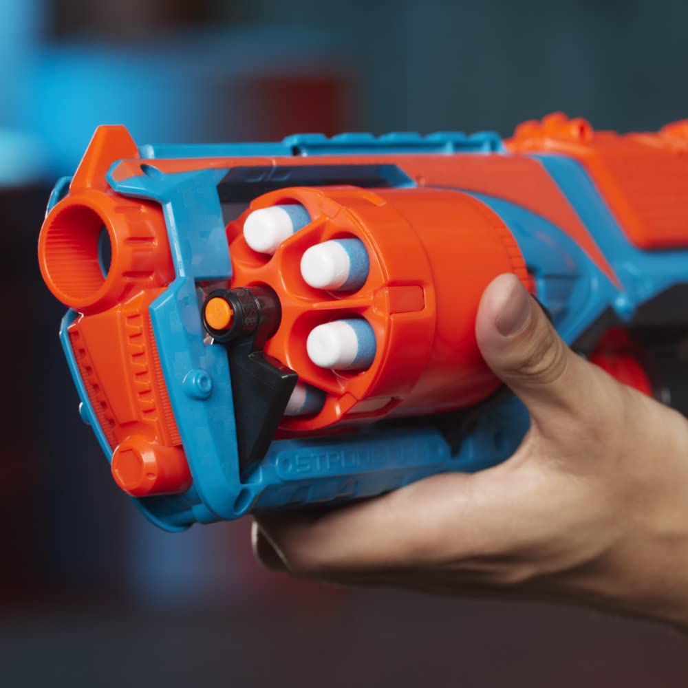 Nerf Elite Strongarm Blaster portocalie – tambur rotativ, foc rapid, 6 săgeți Nerf Elite – pentru copii, adolescenți, adulți