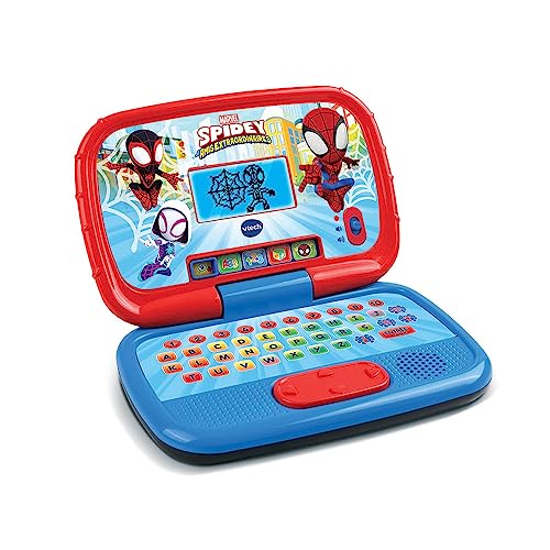 VTech Disney Junior Spidey, computer de învățare pentru copii cu iluminare de fundal, 15 activități și jocuri educaționale, cadou pentru copii de 3-7 ani – conținut în limba franceză