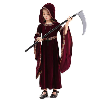 Costum Feynman pentru fete - Rochie medievală de prințesă, stil renascentist, pentru Halloween, roșu vin