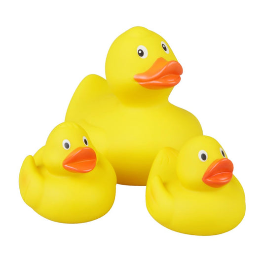 Lena 65543 Set de 3 rațe familie, rață mamă 11 cm și 2 rățuște 5 cm, jucărie pentru baie, rață de baie pentru copii de la 12 luni, galben