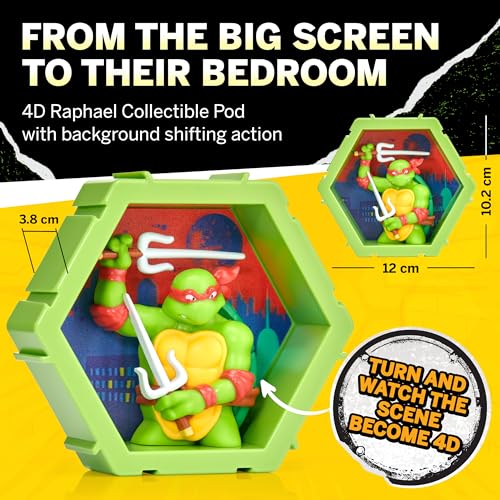 WOW! PODS - Testoase Ninja 4D Raffaello, Figurina Bobble-head Colectionabilă, Exponibilă pe Perete sau Pe Raft, Jucării și Cadouri Ninja Turtles