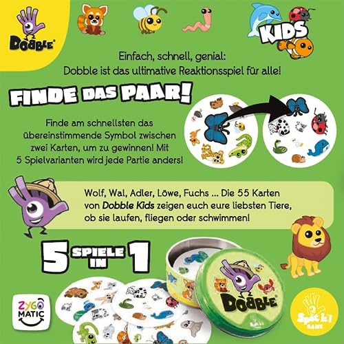 Zygomatic, Dobble Kids, Eco-Sleeves, Jocuri pentru copii, Joc de cărți, 2-8 jucători,, Germană