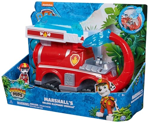 PAW Patrol Jungle Pups - Vehicul mare cu elefant și apă (vehicul deluxe) și figurina Marshall Hero Pups, jucărie pentru copii de la 3 ani